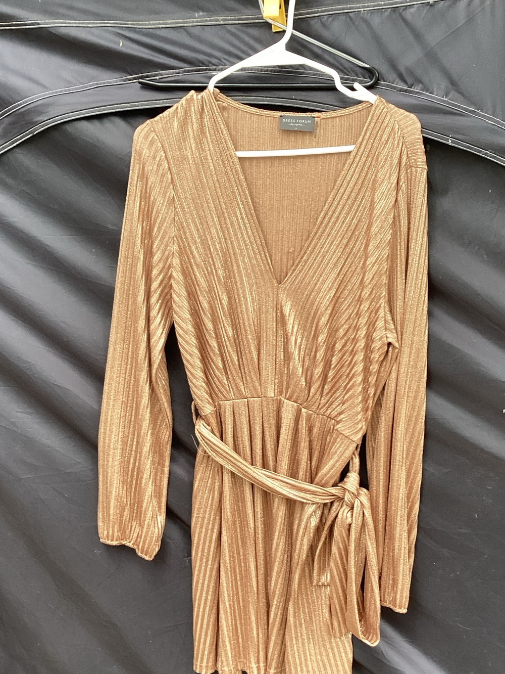 Dress Forum Metallic Bronze Long-Sleeve V-Neck Wrap Dress